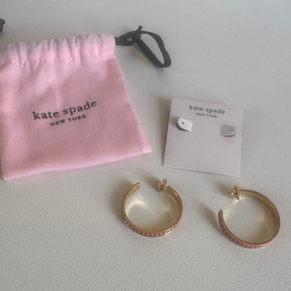 Kate Spade Gold and Pink Checkered Hoop Earrings - Picture 9 of 12